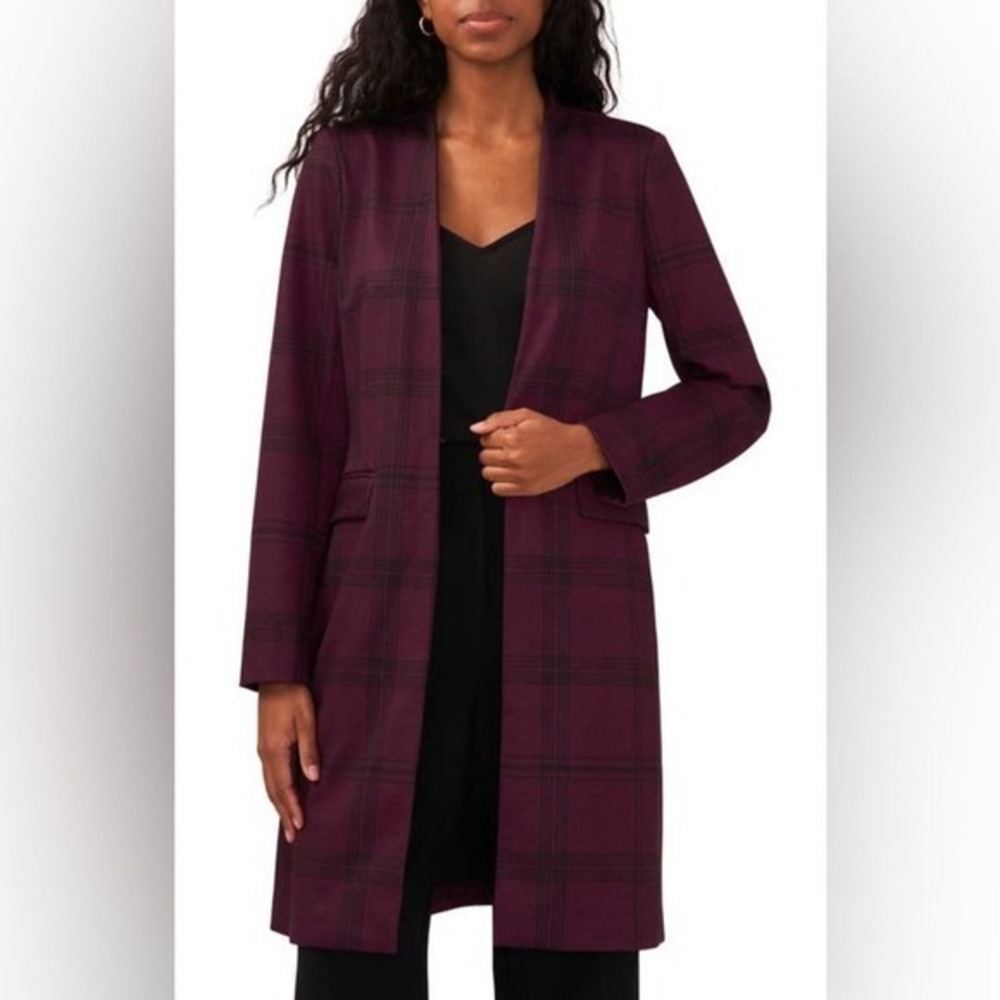 Halogen Longline Open Front Blazer Grape Wine Plaid XL New With Tags